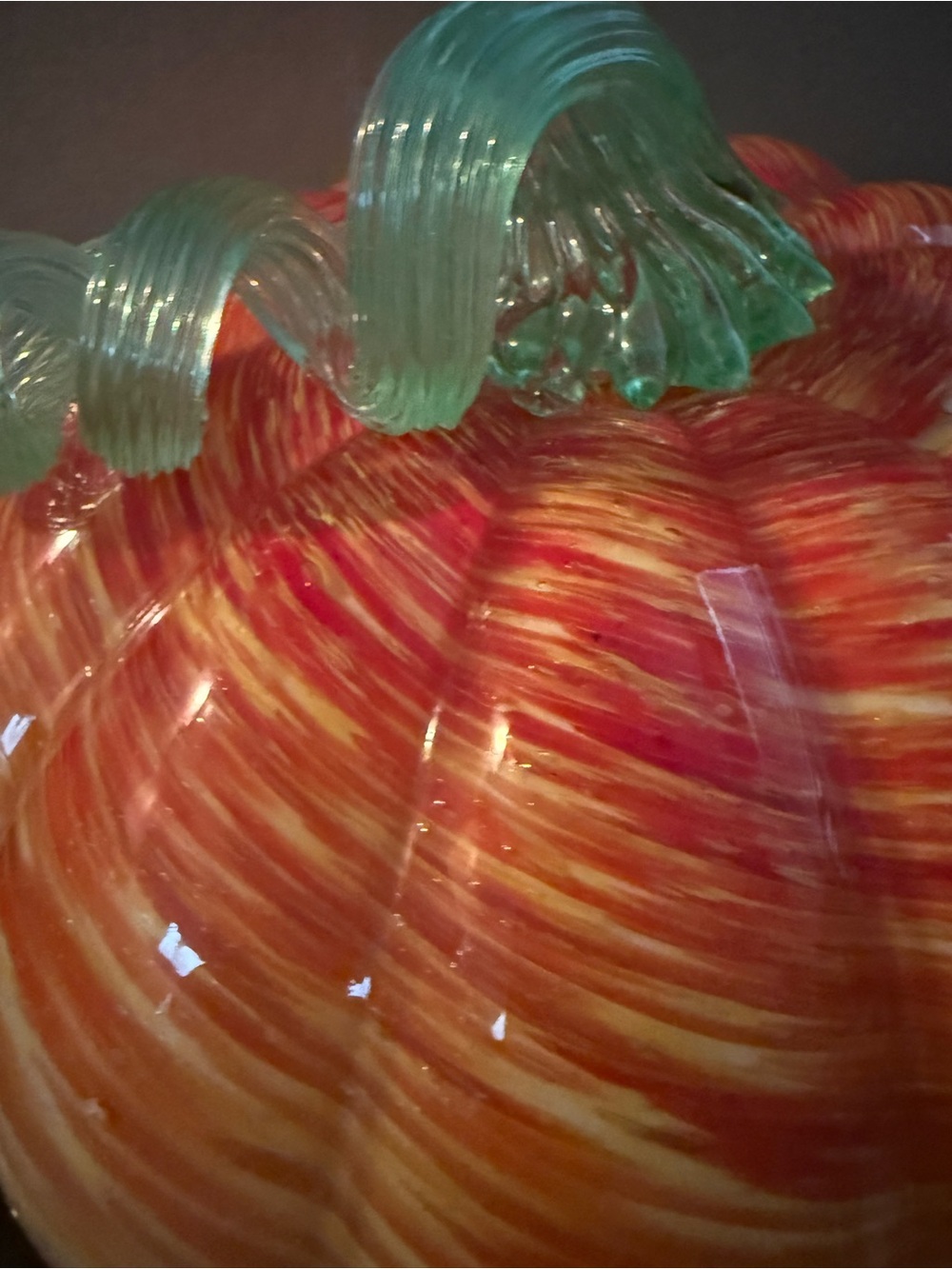 Hand-Blown Orange Glass Pumpkin with Green Stem - Picture 3 of 5